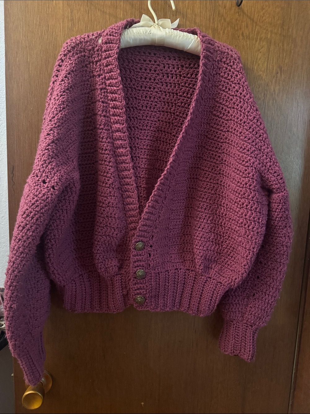 Hand Crafted Chunky Button-Front Cardigan Sweater - Plum